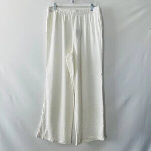 NWT Happily Grey Womens White Elastic Waist Lagenlook Wide Leg Pants Size XL
